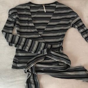 FREE PEOPLE STRIPED CROP WITH TIES
